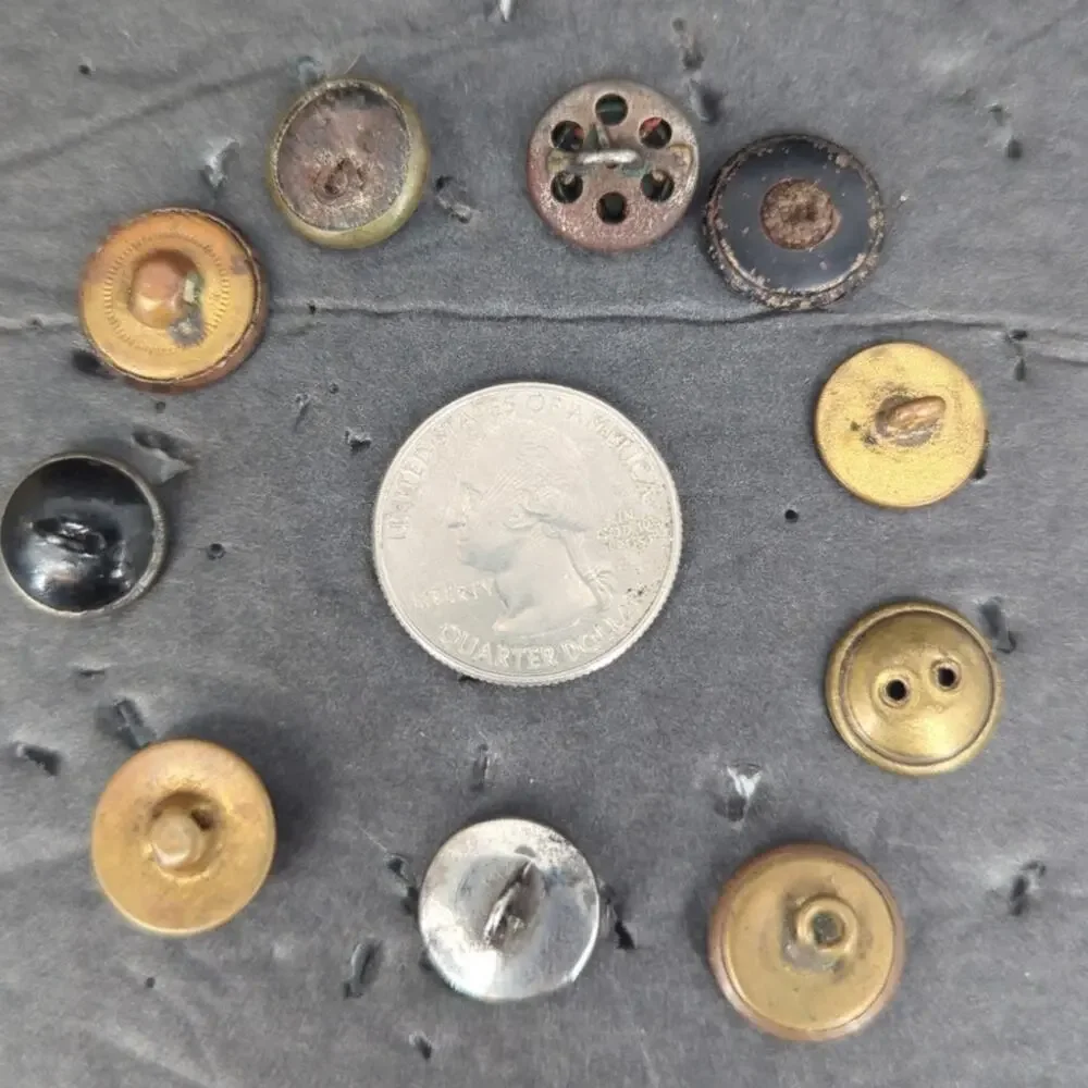 LOT G of 10 Antique Vintage Victorian Brass Mixed Materials Buttons ESTATE FIND